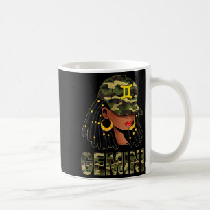 Gemini Queen Loc'd Hair Black Woman Camo Cap Zodia Coffee Mug