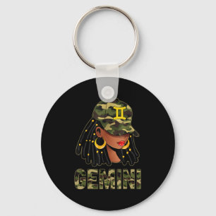 Gemini Queen Loc'd Hair Black Woman Camo Cap Zodia Keychain