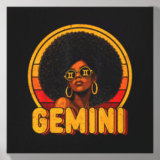 Gemini Queen Retro Vintage Afro Woman Girl Zodiac Canvas Photo Tile