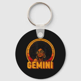 Gemini Queen Retro Vintage Afro Woman Girl Zodiac Keychain