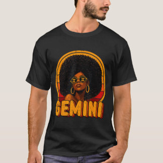 Gemini Queen Retro Vintage Afro Woman Girl Zodiac T-Shirt