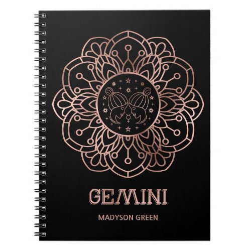 Gemini Rose Gold Mandala Zodiac Sign Custom Notebook