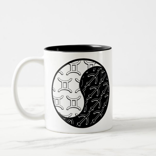Gemini Sagittarius yin yang zodiac couple Two-Tone Coffee Mug (Left)