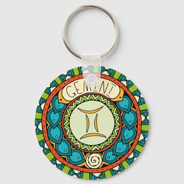 Gemini sign colorful Mandala Keychain (Front)