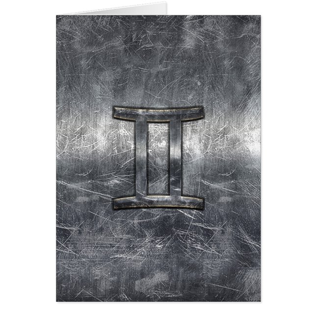 Gemini Sign in Distressed Siver Steel Style (Front)