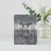 Gemini Sign in Distressed Siver Steel Style (Standing Front)