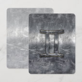 Gemini Sign in Distressed Siver Steel Style (Front/Back)