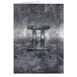 Gemini Sign in Distressed Siver Steel Style Cards