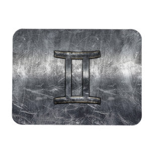Gemini Sign in Distressed Siver Steel Style Magnet
