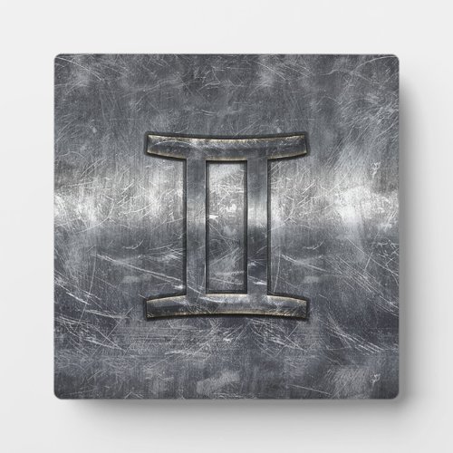 Gemini Sign in Distressed Siver Steel Style Plaque