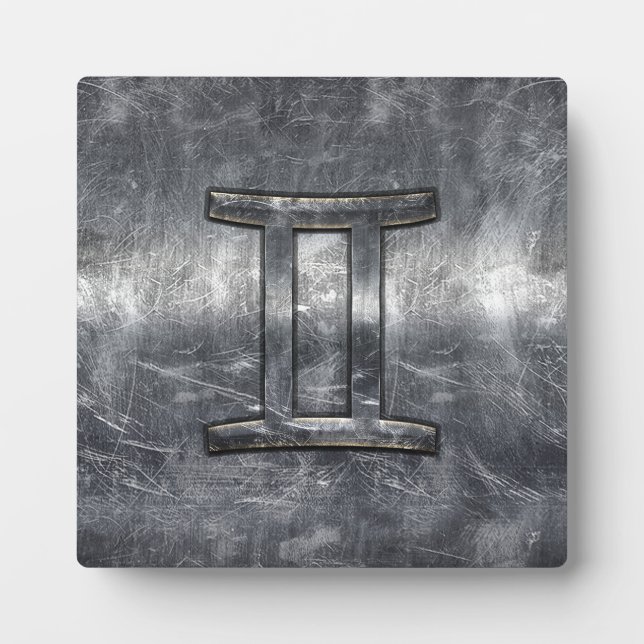 Gemini Sign in Distressed Siver Steel Style Plaque (Front)
