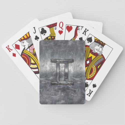 Gemini Sign in Distressed Siver Steel Style Poker Cards