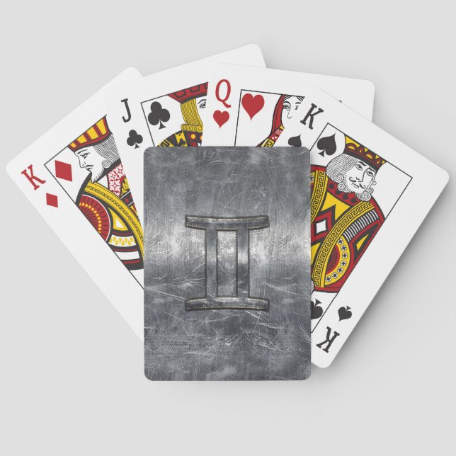 Gemini Sign in Distressed Siver Steel Style Poker Cards (Back)