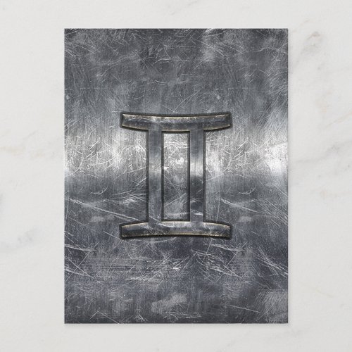 Gemini Sign in Distressed Siver Steel Style Postcard