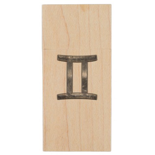 Gemini Sign in Distressed Siver Steel Style Wood Flash Drive