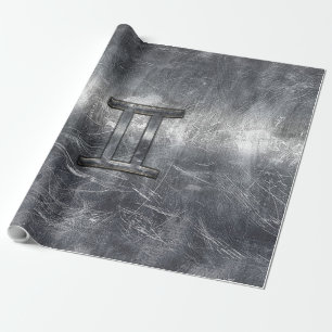 Gemini Sign in Distressed Siver Steel Style Wrapping Paper