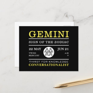Gemini Sign of the Zodiac, Astrological Postcard