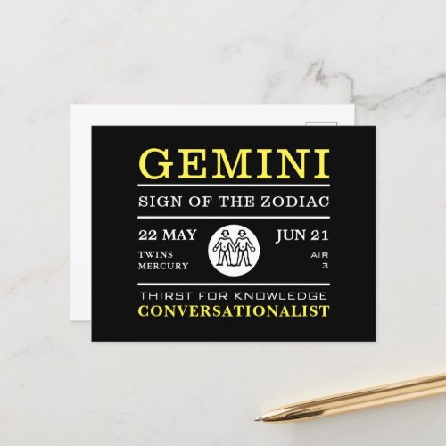 Gemini Sign of the Zodiac Astrological Postcard