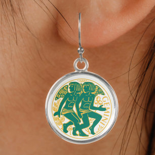 Gemini Sign of the Zodiac on a pair of Earrings
