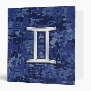 Gemini Sign on Navy Blue Digital Camouflage 3 Ring Binder