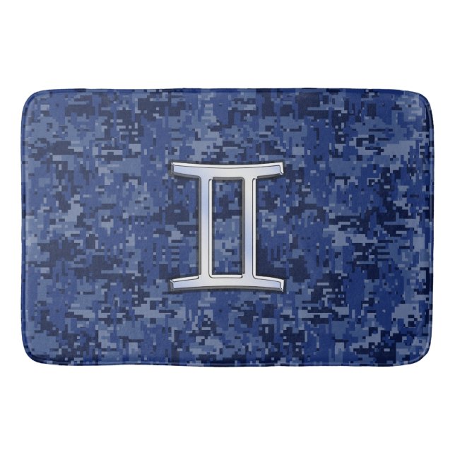 Gemini Sign on Navy Blue Digital Camouflage Bathroom Mat (Front)