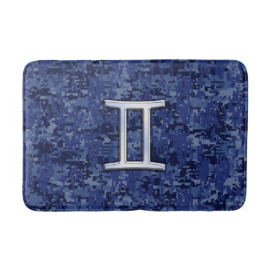 Gemini Sign on Navy Blue Digital Camouflage Bathroom Mat