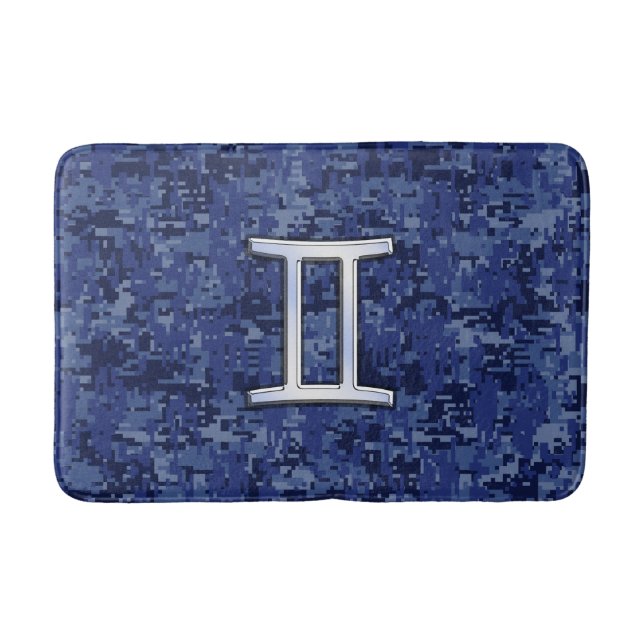 Gemini Sign on Navy Blue Digital Camouflage Bathroom Mat (Front)