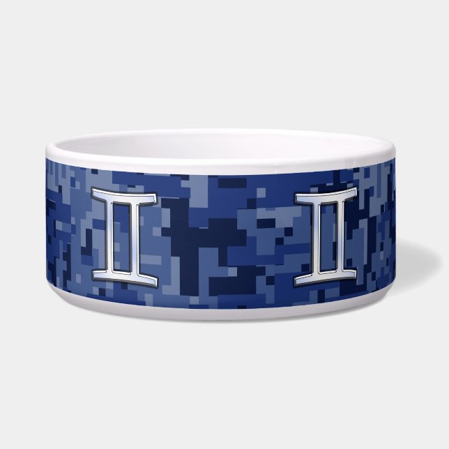 Gemini Sign on Navy Blue Digital Camouflage Bowl (Front)