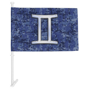 Gemini Sign on Navy Blue Digital Camouflage Car Flag