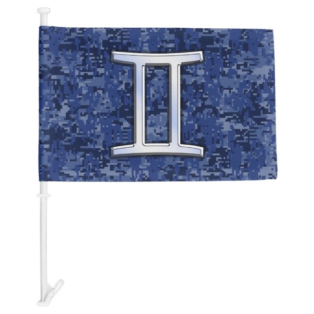 Gemini Sign on Navy Blue Digital Camouflage Car Flag (Front)