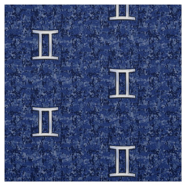Gemini Sign on Navy Blue Digital Camouflage Fabric (Swatch)