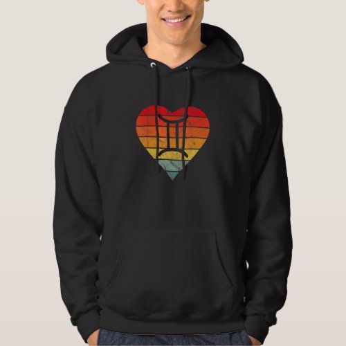 Gemini Sign Retro Sunset Heart Zodiac Symbol Astro Hoodie