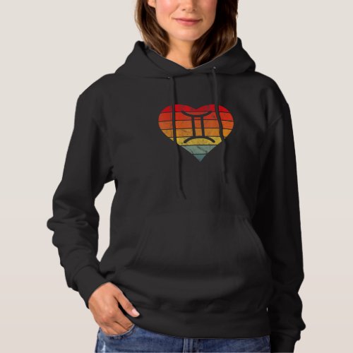 Gemini Sign Retro Sunset Heart Zodiac Symbol Astro Hoodie