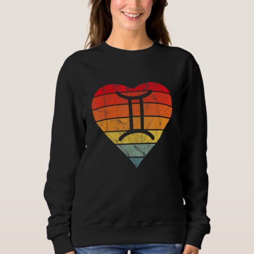 Gemini Sign Retro Sunset Heart Zodiac Symbol Astro Sweatshirt