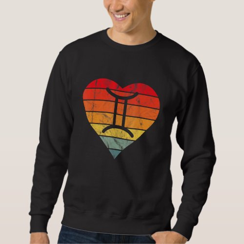 Gemini Sign Retro Sunset Heart Zodiac Symbol Astro Sweatshirt