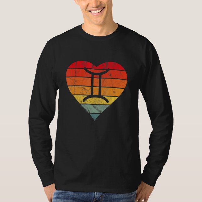 Gemini Sign Retro Sunset Heart Zodiac Symbol Astro T-Shirt (Front)