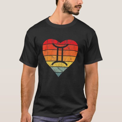 Gemini Sign Retro Sunset Heart Zodiac Symbol Astro T_Shirt