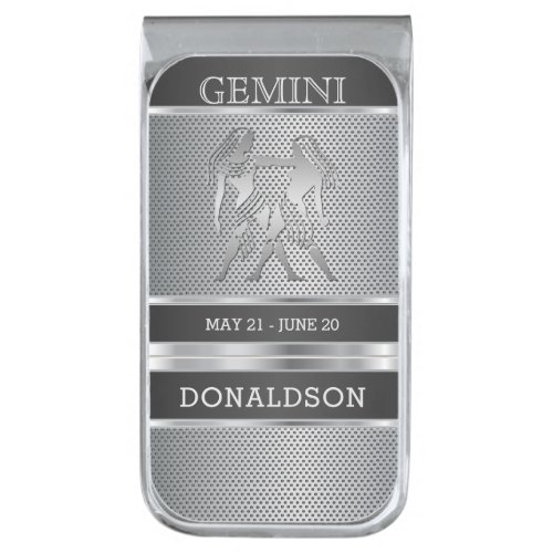 Gemini  _ Silver Metal Mesh _ Personalize Silver Finish Money Clip