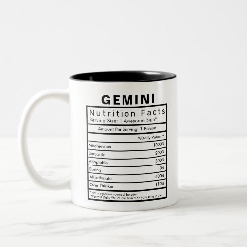 Gemini Star Sign Nutrition Facts Statistics Two_Tone Coffee Mug