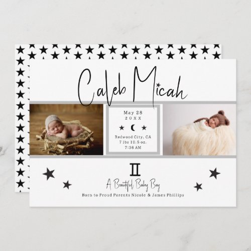 Gemini Stars Photo Baby Birth Announcement