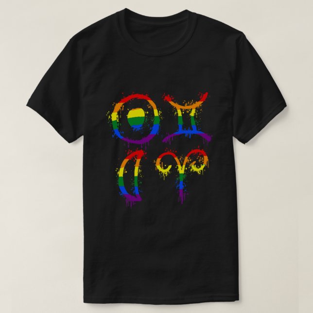 Gemini Sun Aries Moon Rainbow Gay Pride Month Astr T-Shirt (Design Front)