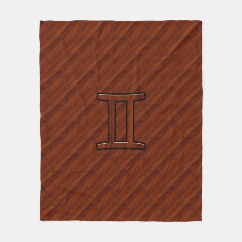 Gemini Symbol on Brown Mahogany like print Fleece Blanket