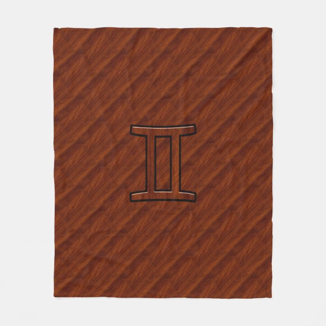 Gemini Symbol on Brown Mahogany like print Fleece Blanket (Front)