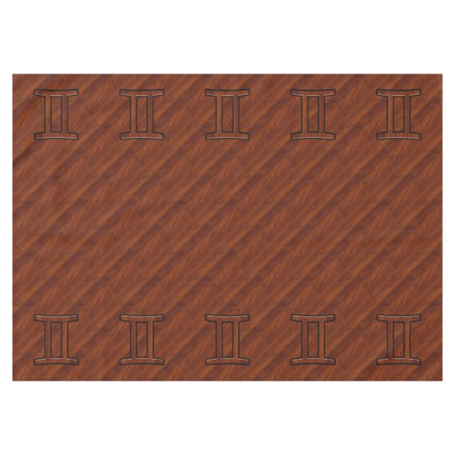 Gemini Symbol on Brown Mahogany like print Tablecloth (Front (Horizontal))