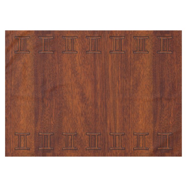 Gemini Symbol on Brown Mahogany like print Tablecloth (Front (Horizontal))