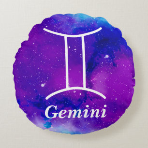 Gemini Symbol Purple Blue Space Nebula Round Pillow