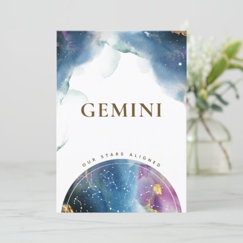 Gemini Table Number Sign Celestial Watercolor Card