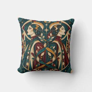 Gemini Teal Burgundy Geometric Mosaic Throw Pillow