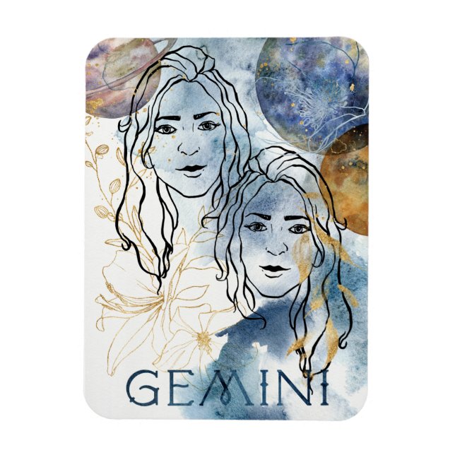 Gemini the twins birthday zodiac astrology blue magnet (Vertical)