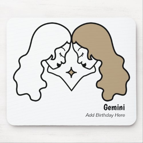 Gemini the twins personalized zodiac birthday mouse pad